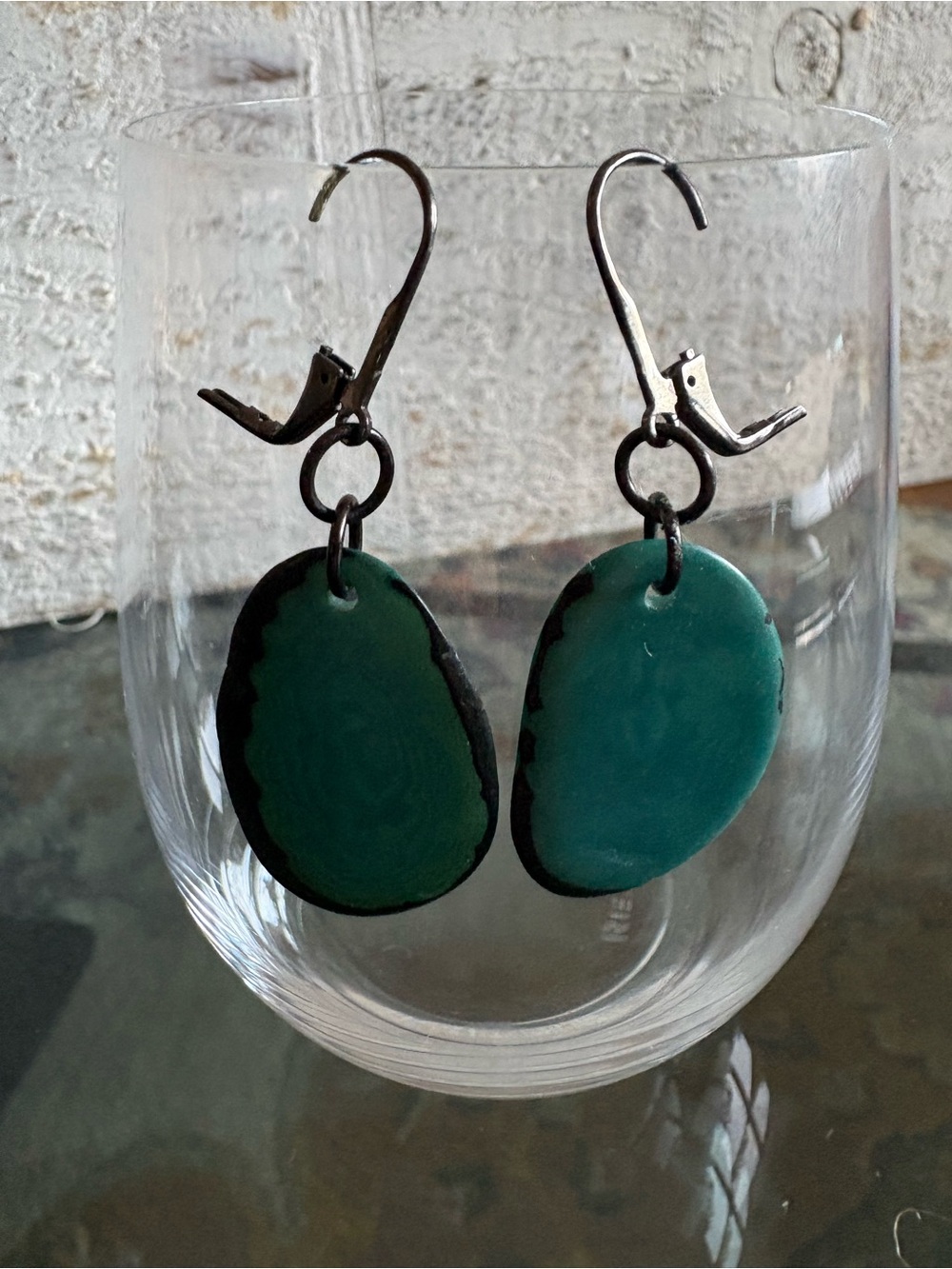 Tagua Nut Teal Green Lightweight Dangle Earrings - Women Jewelry